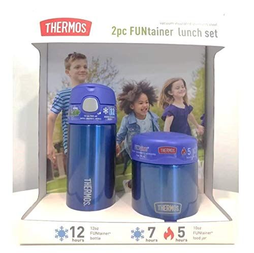 Thermos FUNtainer Lunch Set for Kids - BPA Free, Dishwasher Safe Bottle & Food Jar (Blue, 2 PC Set)