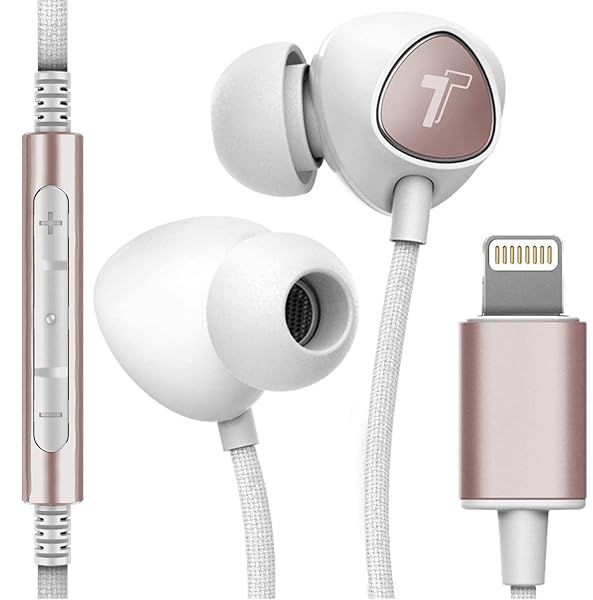 Thore iPhone Earphones V110: MFi Certified Braided Lightning Earbuds for iPhone 12/13/14 Pro Max - Sweat/Water Resistant with Mic