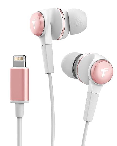 Thore iPhone Earphones V120: MFi Certified Lightning Earbuds for iPhone 12/13/14 Pro Max - Sweat/Water Resistant, Rose Gold