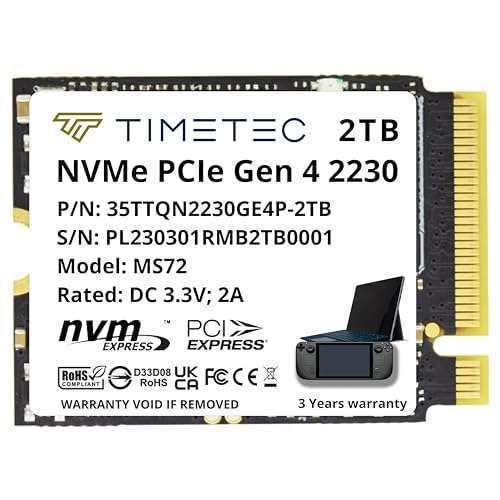 Timetec 2TB M.2 2230 NVMe SSD: 7000 MB/s Speed for Steam Deck, ASUS ROG, Surface Pro & Mini PCs