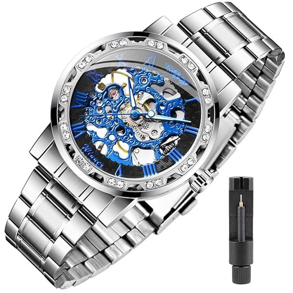 Shop Transparent Fashion Diamond Mechanical Skeleton Watch for Men - Luminous Gear Movement & Royal Design