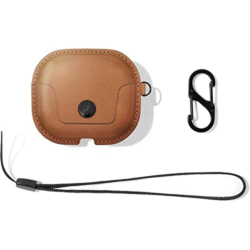 Twelve South AirSnap Gen 3: Premium Leather Case for AirPods 3 with Loss Prevention Clip & Carry Strap - Cognac Color