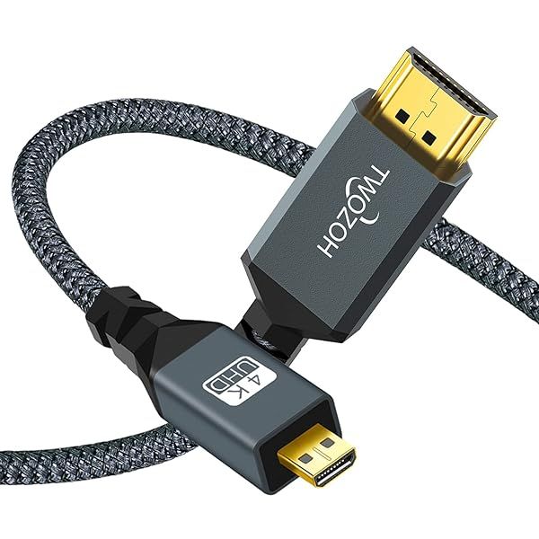 Twozoh 4K Micro HDMI to HDMI Cable 1FT - High-Speed Braided Cord for 3D & 4K/60Hz Support