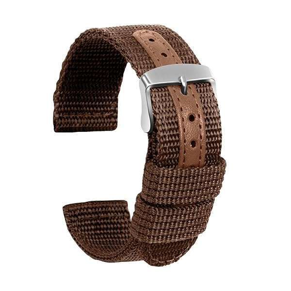ULLCHRO Nylon Watch Strap Replacement Canvas Watch Band Military Army Men Women - 18mm, 20mm, 22mm, 24mm Watch Bracelet with Stainless Steel Silver Buckle (24mm, Brown)