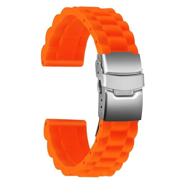 ULLCHRO Waterproof Silicone Watch Strap - 18mm Orange Rubber Band with Stainless Steel Buckle | Replacement for 16mm, 20mm, 22mm, 24mm