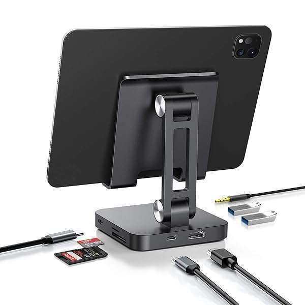 7-in-1 USB C Hub Stand: 4K HDMI, 100W Power, Micro SD, USB 3.0 & More for iPad Pro, Mac & Chrome