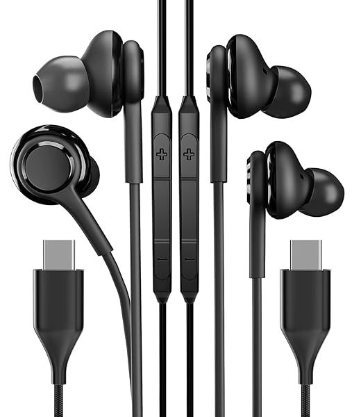 USB C Wired Headphones with Microphone - 2 Pack for iPhone 15 Pro Max, iPad, Chromebook & More