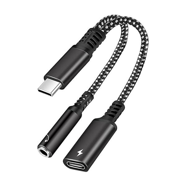 USB C to 3.5mm Headphone & Charger Adapter - 2 in 1 Splitter for Samsung Galaxy S21, Note 20, Google Pixel 2-4 XL