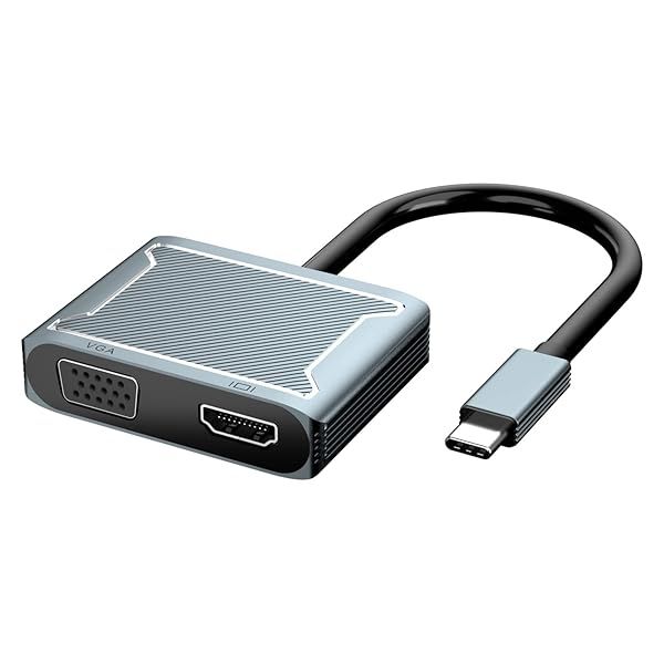 USB C to VGA & HDMI Adapter 2-in-1 Hub for MacBook Pro, iPad Pro, Pixelbook & More - Compact & Portable Thunderbolt 3 Solution