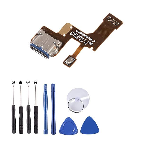 USB Charging Port Dock Flex Cable Replacement for LG Stylo 6 Q730 - Includes Tools for Easy Installation