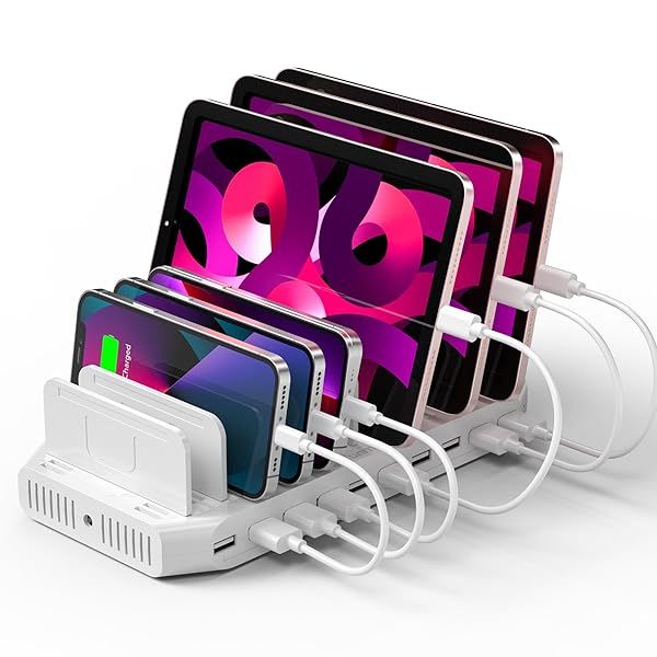 Unitek USB Charging Station: Fast QC 3.0 Dock for iPhone, iPad & Tablets - Adjustable Dividers & UL Certified Organizer