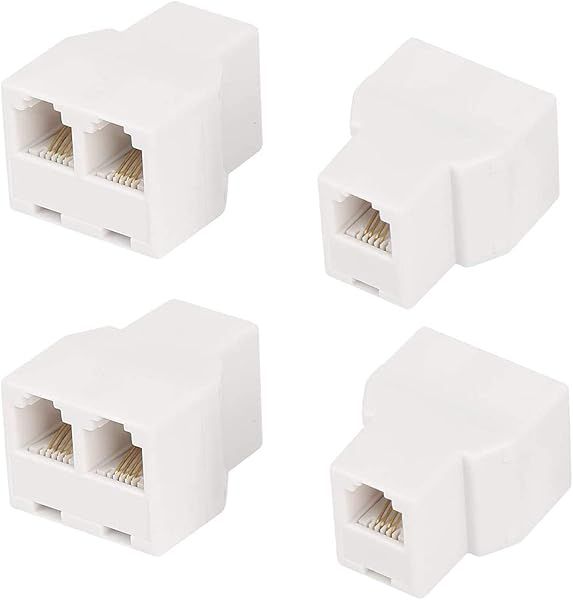 Uvital RJ11 6P4C Telephone Splitters - 1 Female to 2 Female Landline Connectors (White, 4 Pack) for Easy Phone Line Sharing