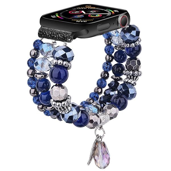 V-MORO SeaBlue Beaded Bracelet for Apple Watch 40mm/38mm/41mm - Stylish Handmade Replacement Band for Women
