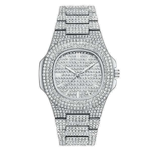 VAVC Men's Iced Out Watch: Luxury Bling Diamond Quartz Wrist Watch for Fashion-Forward Style
