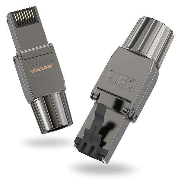 VCELINK Tool-Free RJ45 Connectors for Cat 7 - 10 Gbps, Shielded, Reusable, 2-Pack for 23-22 AWG LAN Cables