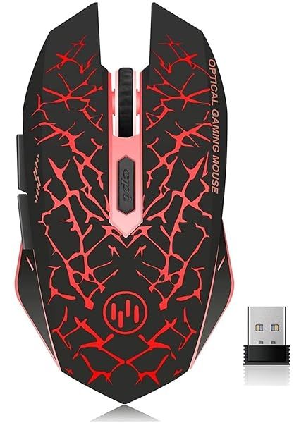 VEGCOO C12 Wireless Gaming Mouse: Rechargeable, Silent Click, 2400DPI, 6 Buttons for PC & Laptop - Advanced 2.4GHz Technology (Red)