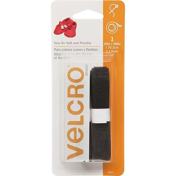VELCRO Brand Soft Sew-On Tape - Black 5/8 Inch x 30 Inch for Easy Crafting & Repairs