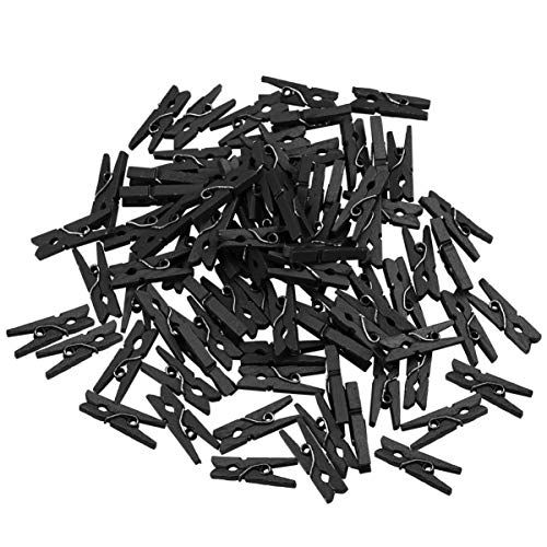 VOSAREA 100PCS Mini Wooden Paper Clips - Versatile Clothespins for Photos, Artwork & Organizing - Black