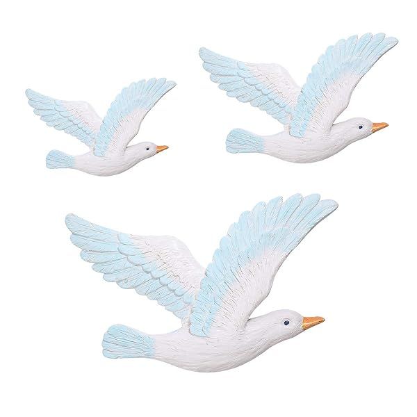 VOSAREA Beach Theme Decor: 3Pcs Resin Seagulls Wall Hanging for Nautical Home Decor