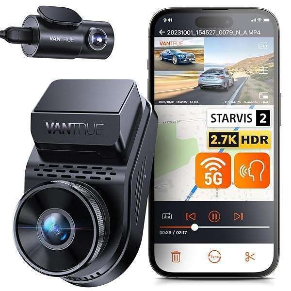 Vantrue S1 Pro 2.7K Dual Dash Cam: 5G WiFi, HDR Night Vision, GPS & 24/7 Parking Mode - Ultimate Car Security!