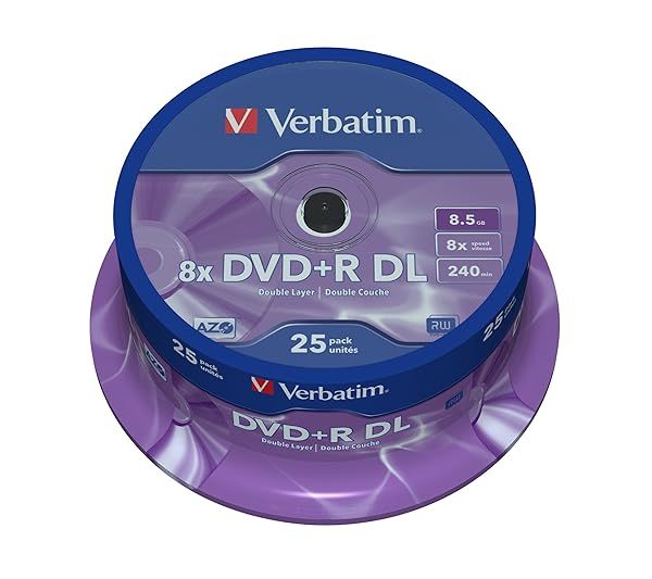 Verbatim 43757 DVD+R 8X DL Matt Silver 25 Pack - High-Quality Dual Layer Discs for Reliable Storage