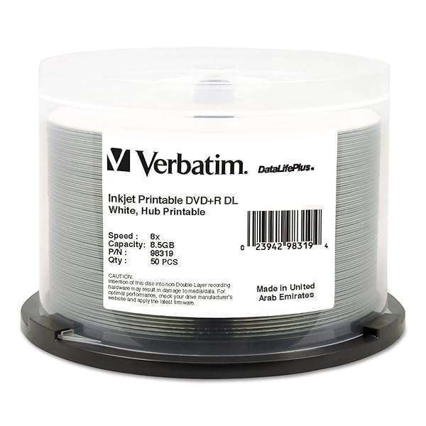 Verbatim DVD+R DL 8.5GB 8X InkJet Printable - 50pk Spindle for High-Quality Data Storage
