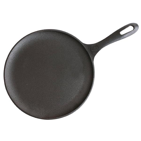 Victoria 10.5-Inch Cast Iron Comal Griddle Pan - Preseasoned, Long Handle, Made in Colombia