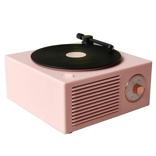 Vintage Pink Bluetooth Speaker: Cute Vinyl Record Player Style with Bass Boost - Perfect Gift for Girls!