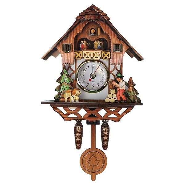 Vosarea Wooden Cuckoo Wall Clock - Antique Pendulum Decor for Kids & Bedroom