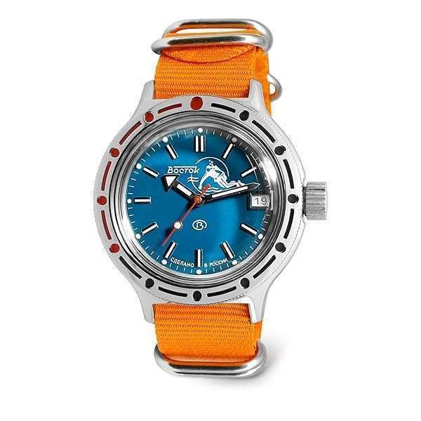 Vostok Amphibia 420059 Scuba Dude: Automatic Diver Watch with Orange Strap - Buy Now!