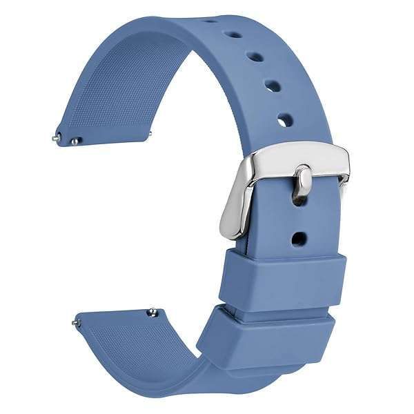 WOCCI 20mm Silicone Watch Band - Quick Release Rubber Strap with Silver Buckle in Blue-Grey