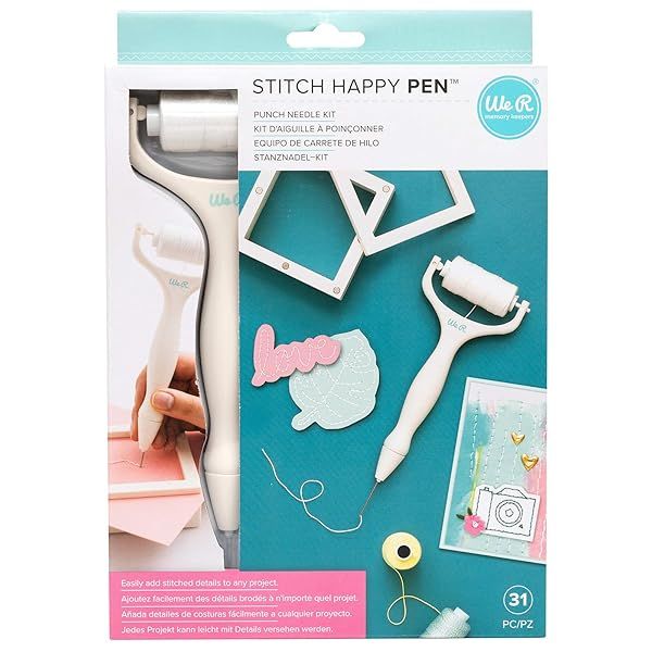Stitch Happy Pen Kit by We R Memory Keepers - 30-Piece Punch Needle Frame & Threaders Set