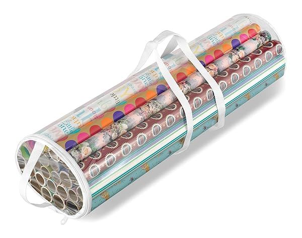 Whitmor Clear Zippered Gift Wrap Organizer - 25 Count Storage Rolls for Easy Wrapping & Organization