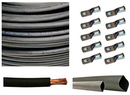WindyNation 1/0 AWG 20ft Copper Battery Cable & Connectors - Ultra Flexible, Includes Heat Shrink Tubing