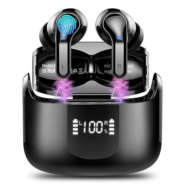 Wireless Earbuds with 40H Battery, Noise Cancelling & IP7 Waterproof - Bluetooth 5.3 Stereo Earphones for Android & iOS