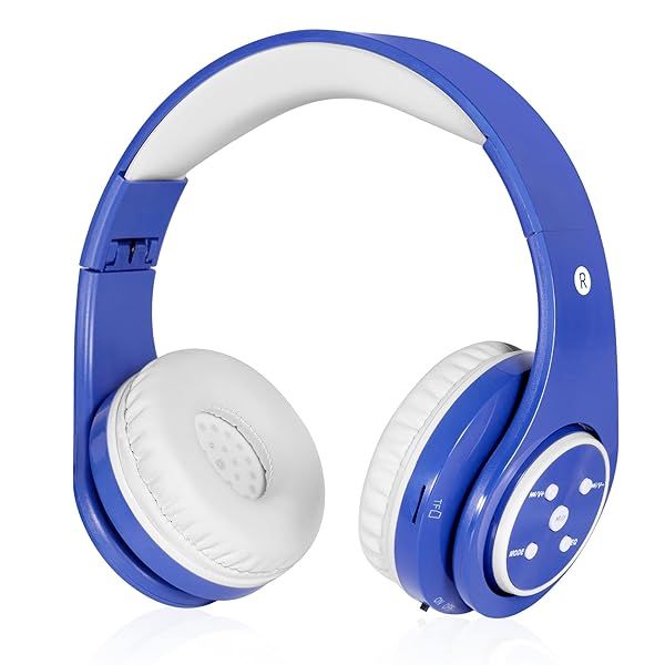 Woice Wireless Bluetooth Kids Headphones - Volume Limited, Foldable, 16H Playtime for Boys & Girls (Blue)