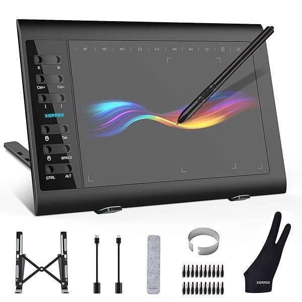 XOPPOX 10x6 Graphics Drawing Tablet: 8192 Levels, Battery-Free Pen, 12 Hot Keys - Perfect for PC/Mac/Android Art & Teaching