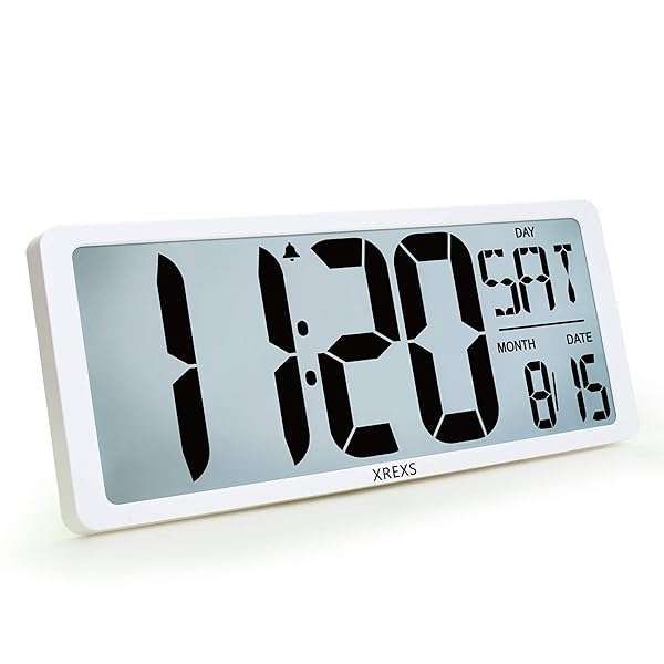 XREXS 16.9 Inch Jumbo Digital Wall Clock with Backlight - Time, Calendar, Temperature & Alarm for Home Decor