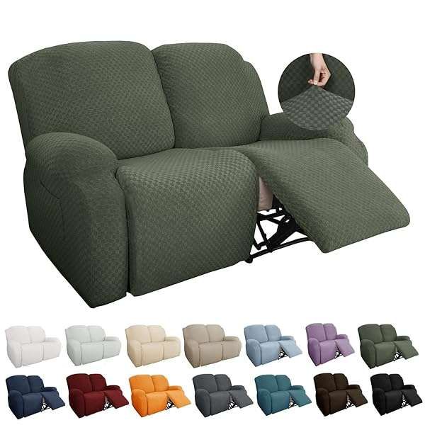 YEMYHOM 6-Piece Stretch Recliner Slipcover - Jacquard Sofa Cover with Side Pocket, Elastic Bottom, Army Green