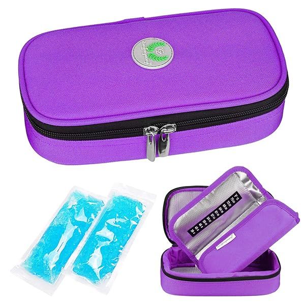 YOUSHARES Insulin Cooler Travel Case - Portable Diabetic Organizer with Ice Packs for Insulin Pens & Supplies (Purple)
