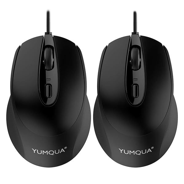 YUMQUA G222 Silent Wired Mouse 2-Pack: Optical USB for Home & Office, 800/1200 DPI for Laptop & Desktop