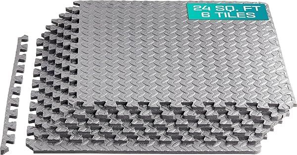 Yes4All Interlocking Foam Gym Floor Mats - 24 Sq Ft EVA Tiles in Gray for Home & Fitness