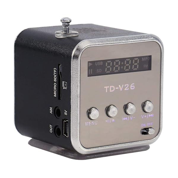 Yoidesu TD-V26 Portable Mini Speaker: FM Radio, Digital Display, Battery-Powered Music Player for Phones & Computers