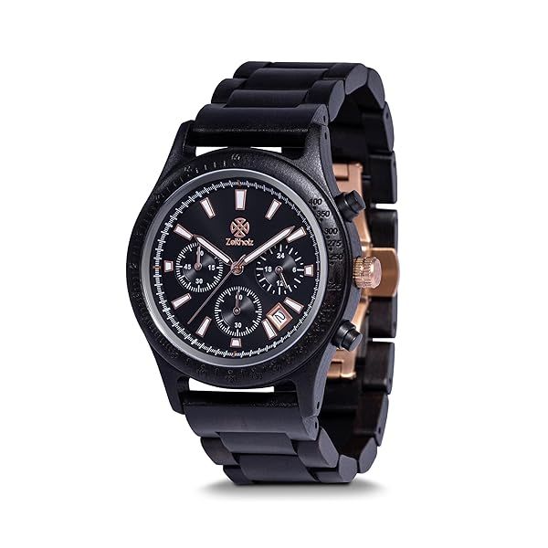 Shop Zeitholz Men's Wooden Chronograph Watch - 100% Natural Wood, Japanese Quartz, 42mm Blue Gift