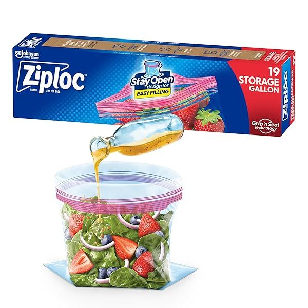 Ziploc Gallon Food Storage Bags - Easy Fill, Stand-Up Design, 19 Count for Convenient Food Storage