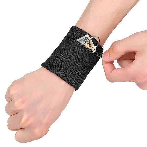 Zipper Wristband for Men & Women - Sports Sweatband with Pocket for Gym, Running & Basketball (Black)