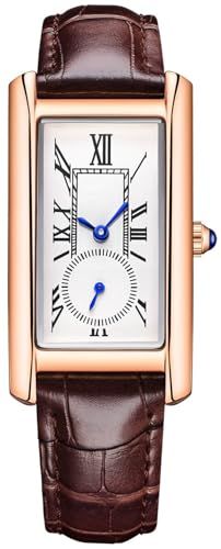 Stylish Carlien Women's Quartz Rectangle Dress Watch with Leather Strap & Sapphire Crown - Rose Brown