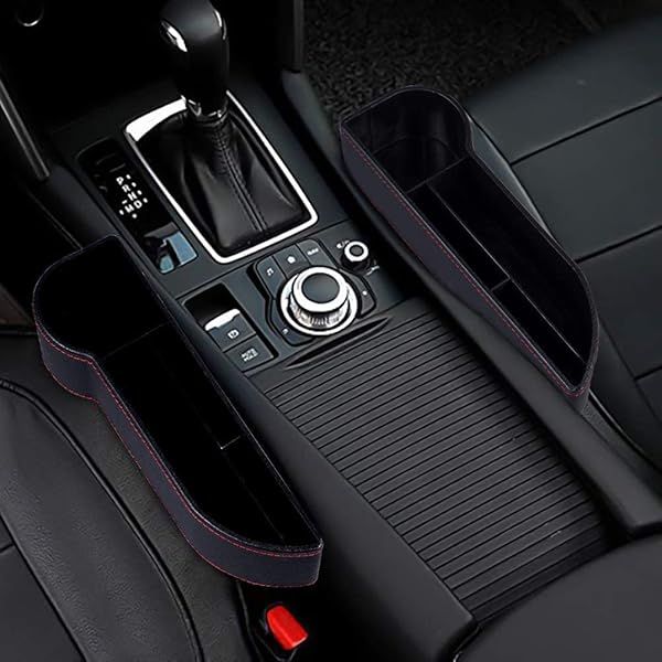 Car Seat Side Drop Organizer with Cup Holder & Charging Ports - 2PC Gap Filler for Console Storage