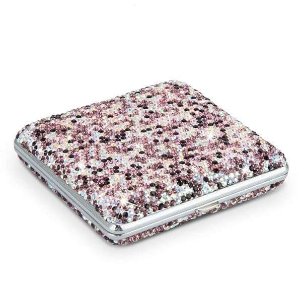 Stylish Metal Cigarette Case with Bling Crystals - Double-Sided Pocket Holder for 20 Cigarettes in Mixed Purple