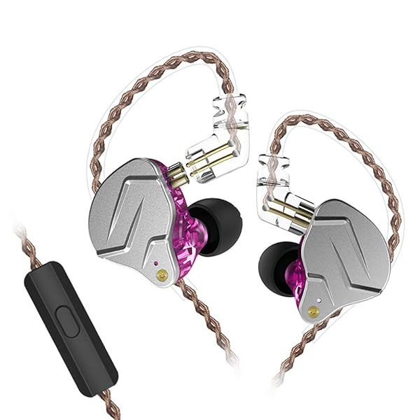 Erjigo KZ ZSN Pro Dual Driver In-Ear Earphones with Detachable Cable & Microphone - Perfect for Musicians (Purple)